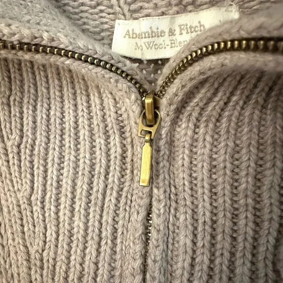 Abercrombie & Fitch Cable-Knit Full Zip collared Sweater Jacket Taupe - Picture 8 of 12